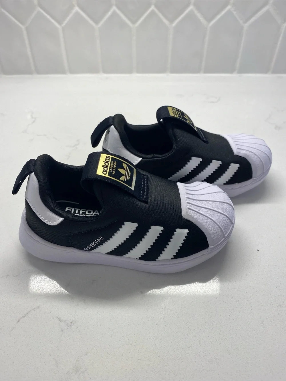 🆕 Adidas Slip On Black Shoes Fitfoam Ortholite Comfort Shoes Sz 6K BRAND NEW ✨
